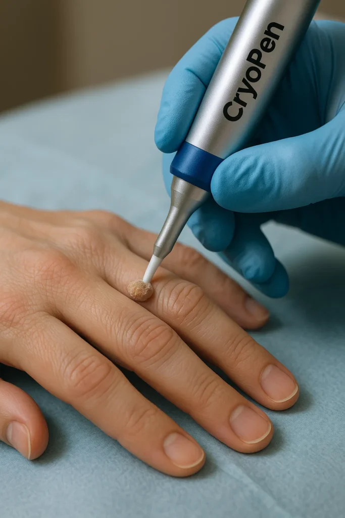 example of cryopen wart removal Greater London (Kensington and Chelsea) treatment on a persons finger