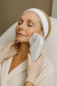 Woman receiving HIFU non surgical facelift treatment Greater London (Kensington and Chelsea)