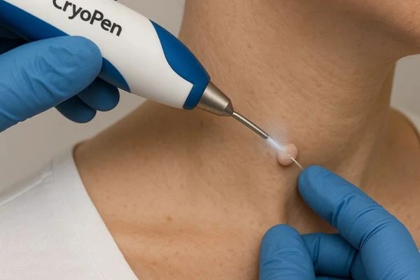 Person receiving cryotherapy Greater London (Kensington and Chelsea) for skin tag removal