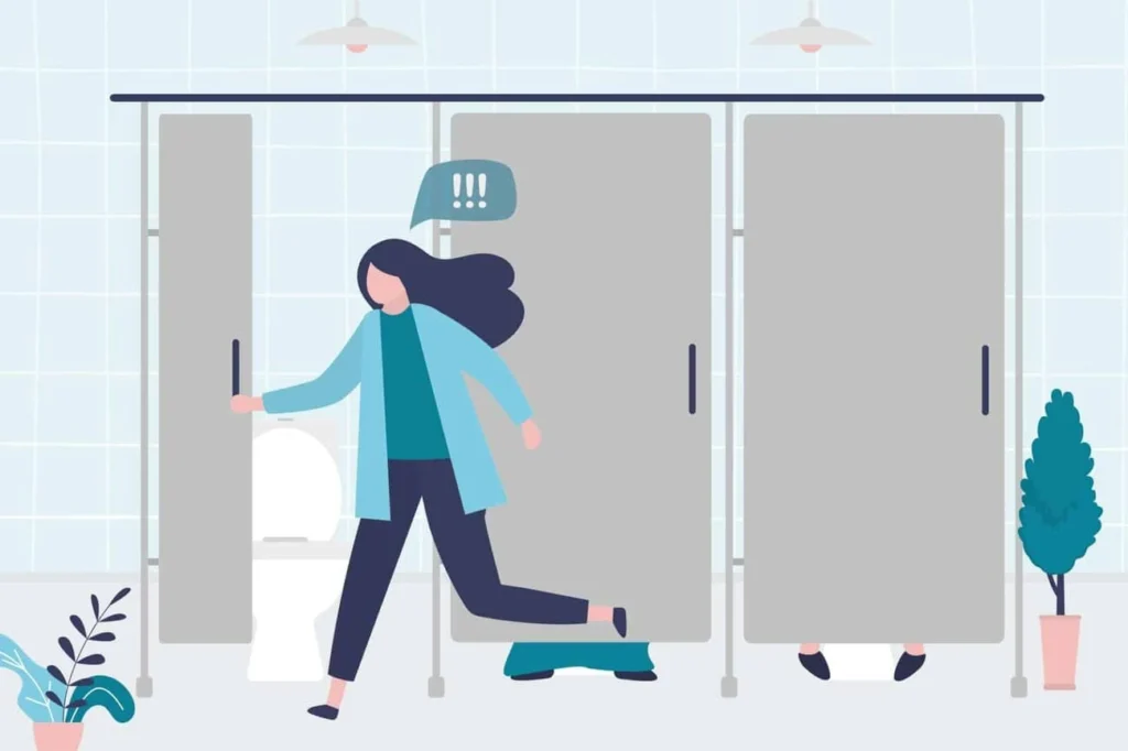 graphic of Urine incontinence Greater London (Kensington and Chelsea) woman running to the toilet.