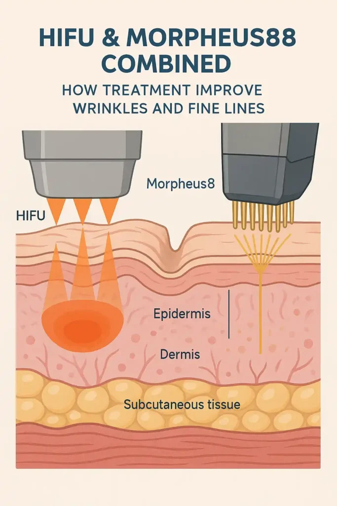 Diagram showing HIFU & Morpeus8 Greater London (Kensington and Chelsea) and the benefits for reduction in wrinkles and fine lines