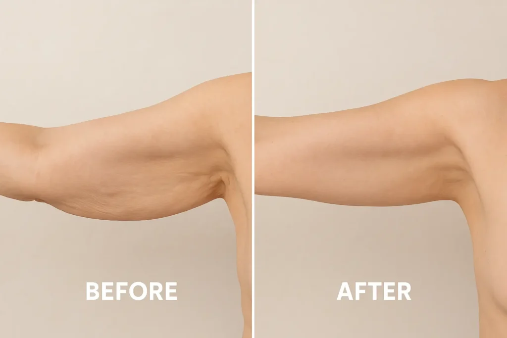 Picture of LA LIPO Greater London (Kensington and Chelsea) before and after results of skin tightening treatment on the upper arms.
